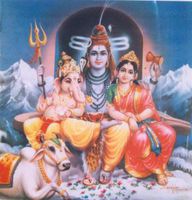 Бог Шива с семьей — Парвати и Ганешей