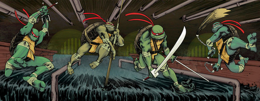 Подростки мутанты ниндзя черепашки, соединённые в одно изображения к четырём обложкам первого выпуска