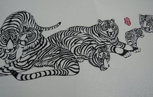  Гао Цинхун фрагмент девятиметровой картины "Сто тигров"